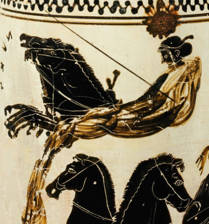 Deusa da noite Nyx, lekythos de figura negra ateniense C5 aC, Museu Metropolitano de Arte