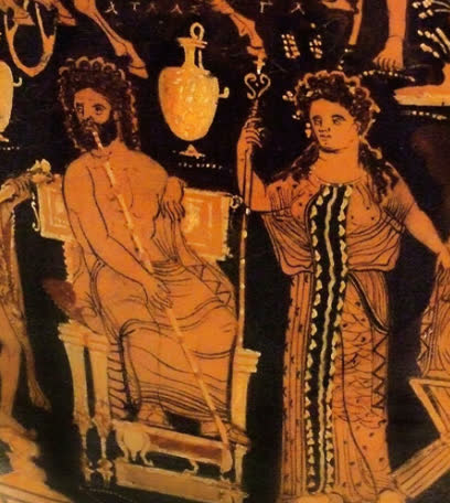Titã Atlas e Gaia, cratera de voluta de figuras vermelhas da Apúlia C4 aC, Museu de Arte de Dallas
