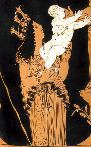 Gaia, a Terra, cratera de cálice de figuras vermelhas atenienses do século 5 a.C., Museu de Belas Artes da Virgínia