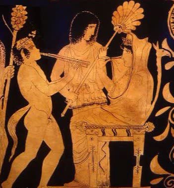 Hera entronizada, skyphos de figuras vermelhas atenienses C5 aC, Museu de Arte de Toledo