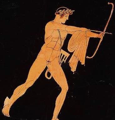 Apolo, cratera de cálice de figura vermelha ateniense C5 aC, Musée du Louvre